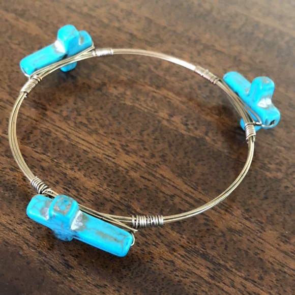 Bourbon and Bowties genuine natural stone turquoise cross bracelet - Picture 6 of 8